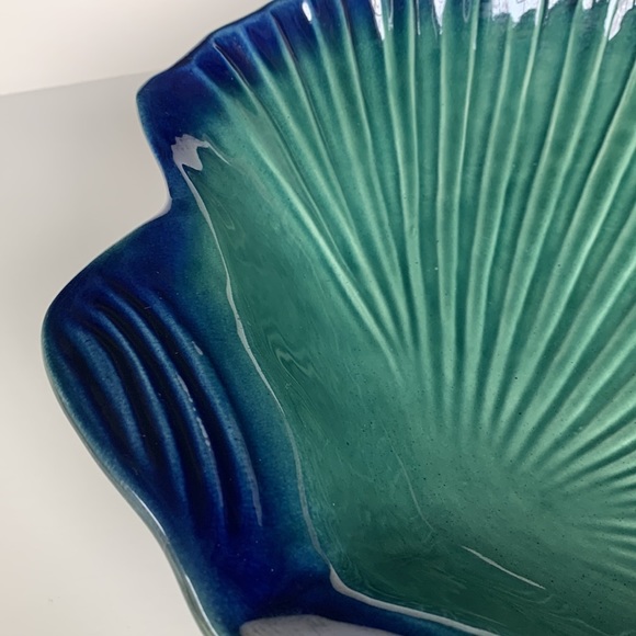 Olfaire Pottery 12” Blue Green Shell Bowl - Picture 5 of 11
